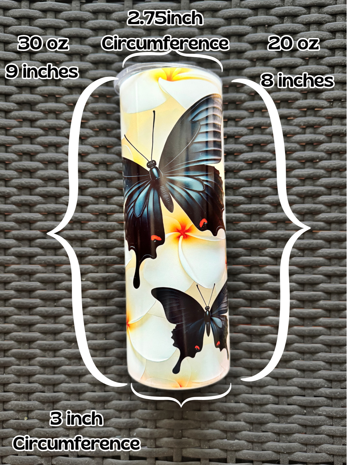 Black Butterly Stainless Steel Tumbler – Animal Print  Travel Cup