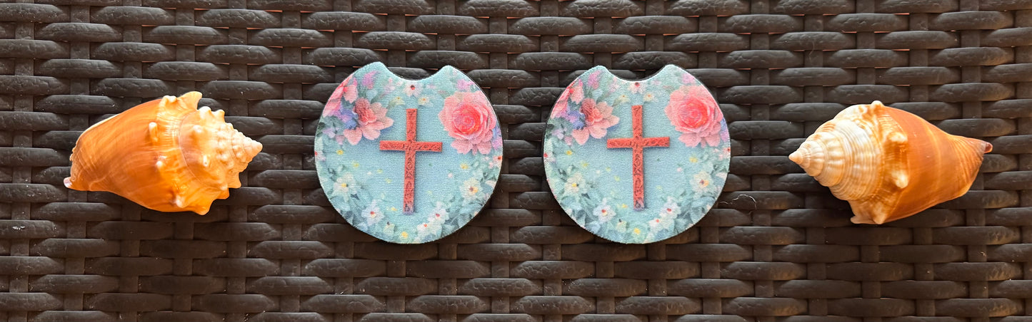 Sublimated Floral Cross Car and Truck Coasters