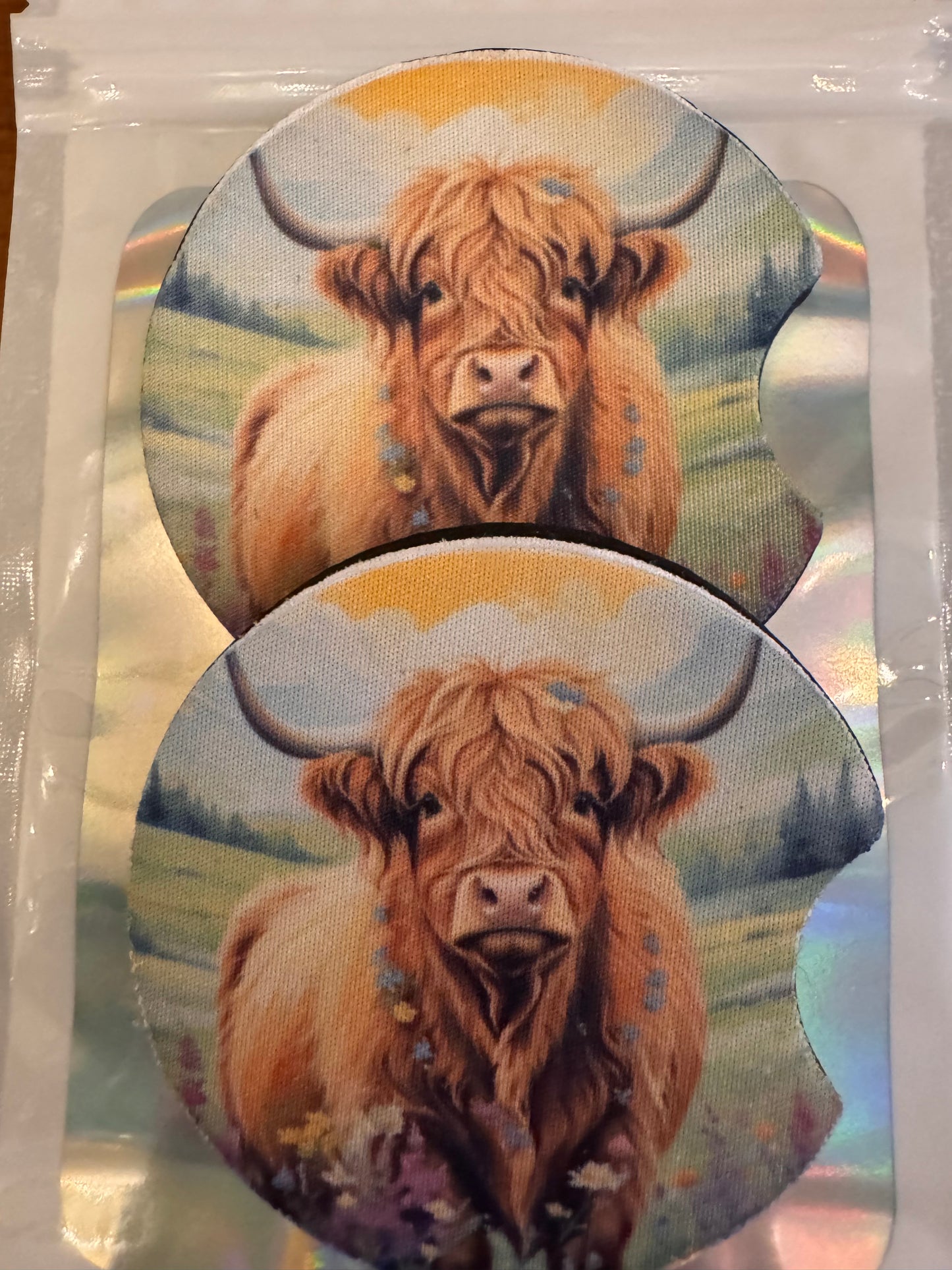 Sublimated Mountain Cow Car and Truck Coasters