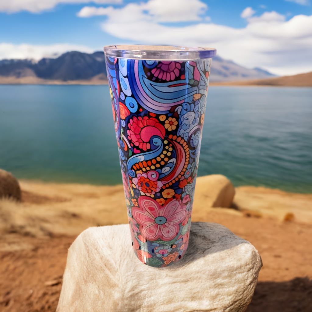 Flower Mosaic Stainless Steel Tumbler- Vibrant Aesthetic Cup for Millennials