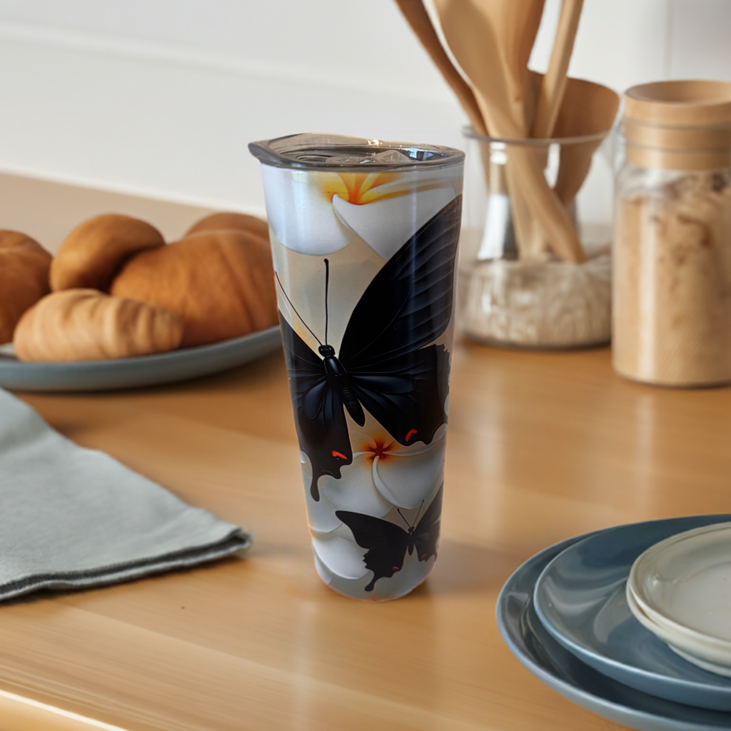 Black Butterly Stainless Steel Tumbler – Animal Print  Travel Cup